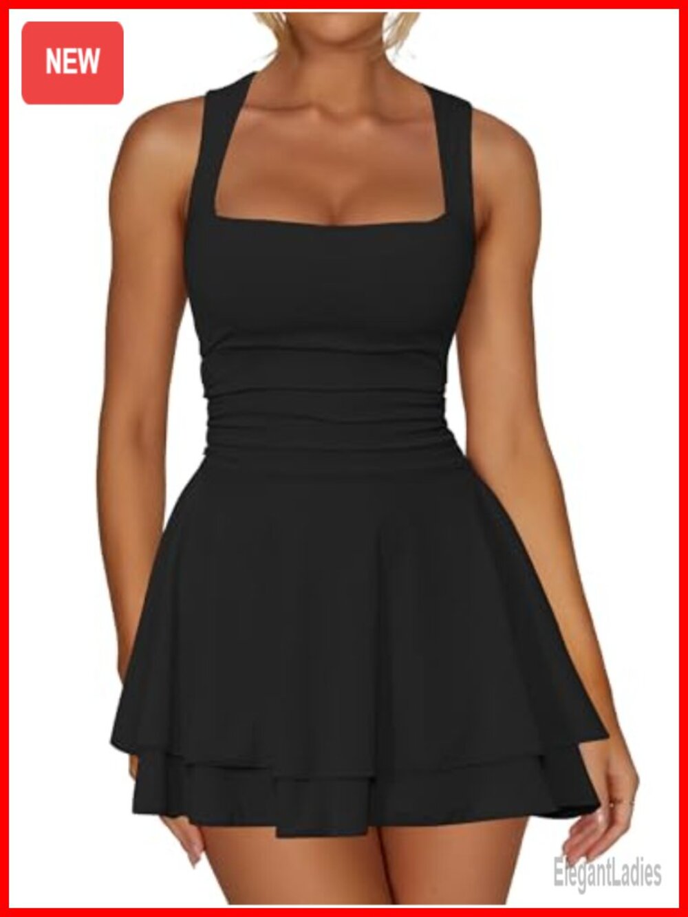 Square Neck Ruffle Hem Bodycon Mini Dress Party Club Night Out